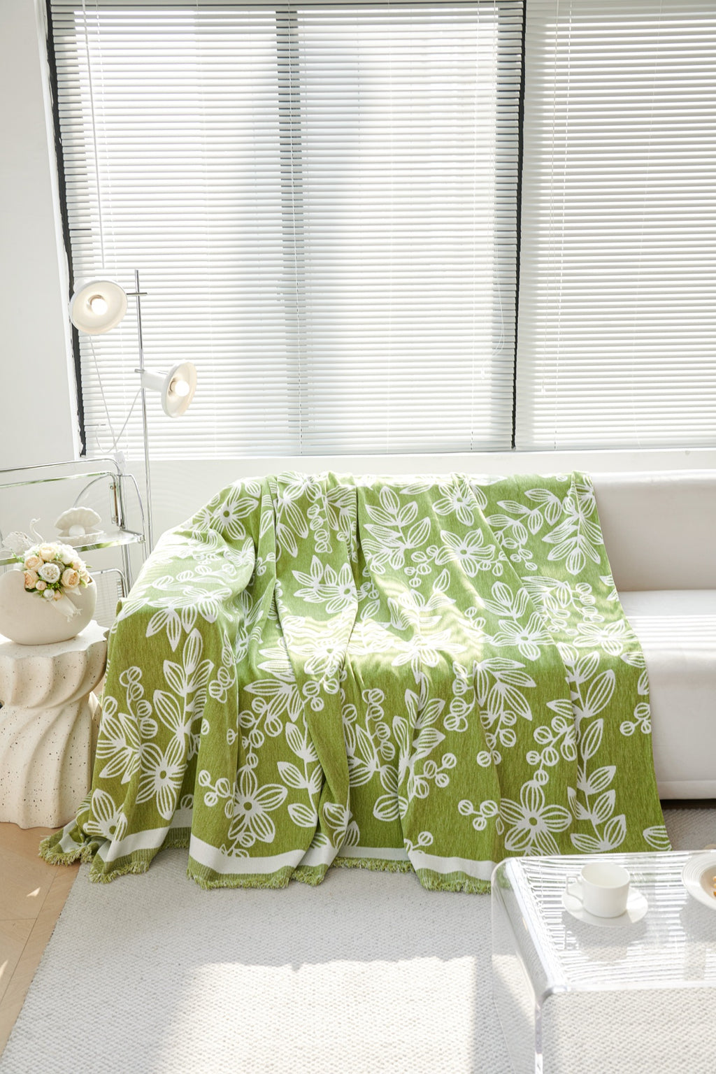 Sofa Decor Celia Floral Vine Fringe Sofa Throw Cover in Apple Green - floral vine sofa throw cover styled couch cover in Australia, image 26