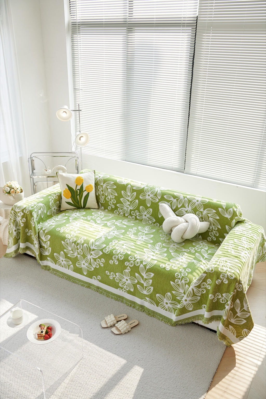 Sofa Decor Celia Floral Vine Fringe Sofa Throw Cover in Apple Green - floral vine sofa throw cover full sofa styling in Australia, image 34