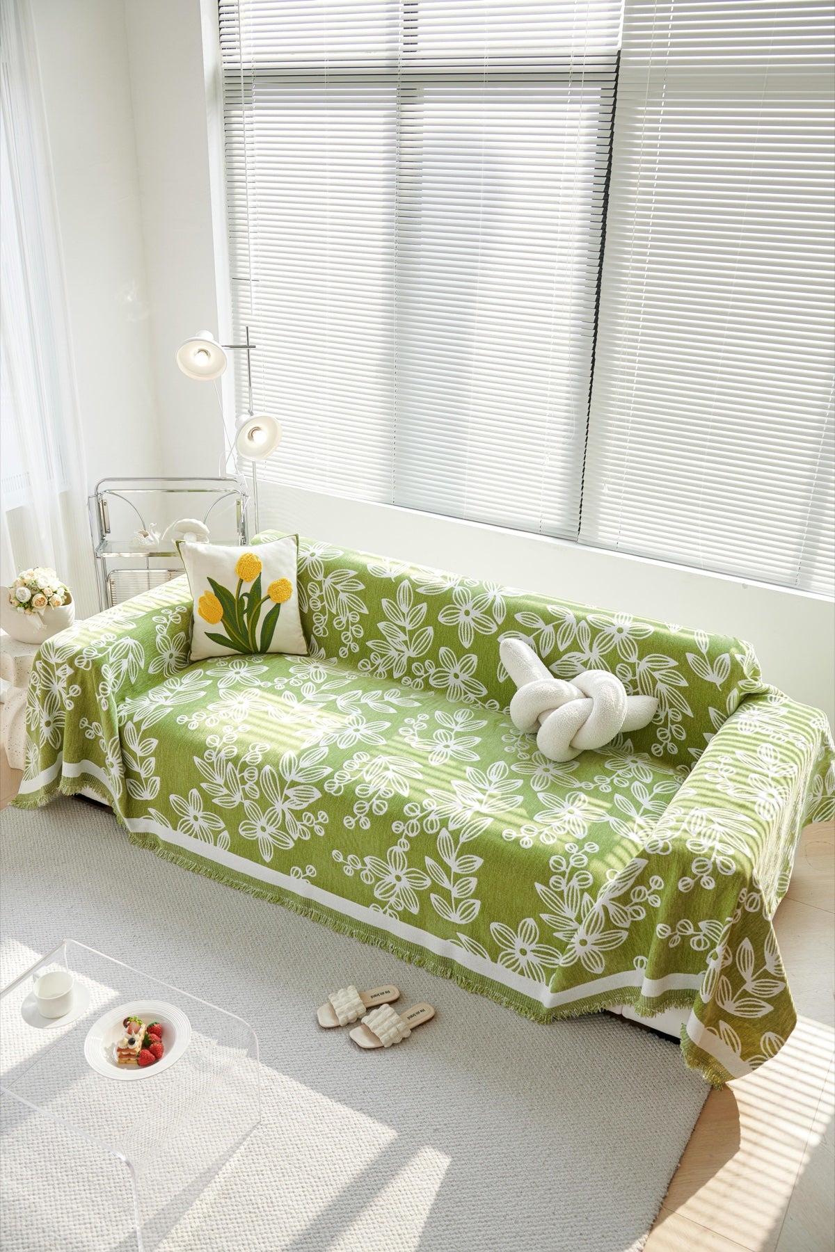 Sofa Decor Celia Floral Vine Fringe Sofa Throw Cover in Apple Green - floral vine sofa throw cover full sofa styling in Australia, image 34