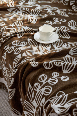 Sofa Decor Celia Floral Vine Fringe Sofa Throw Cover in Cocoa Vine - floral vine sofa throw cover fabric and edge detail in Australia, image 1
