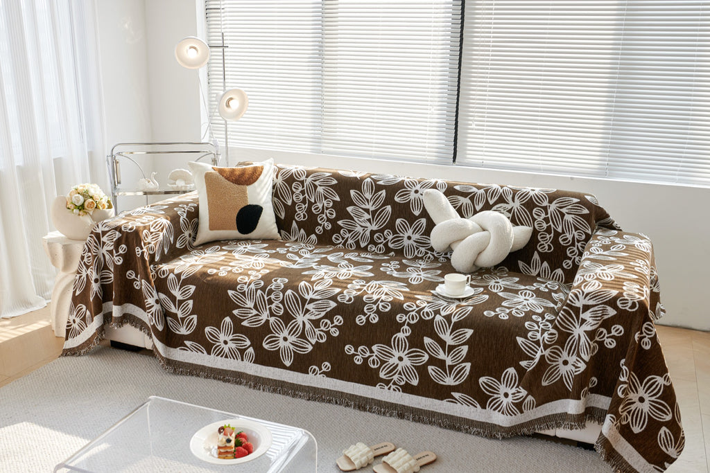 Sofa Decor Celia Floral Vine Fringe Sofa Throw Cover in Cocoa Vine - floral vine sofa throw cover styled couch cover in Australia, image 5