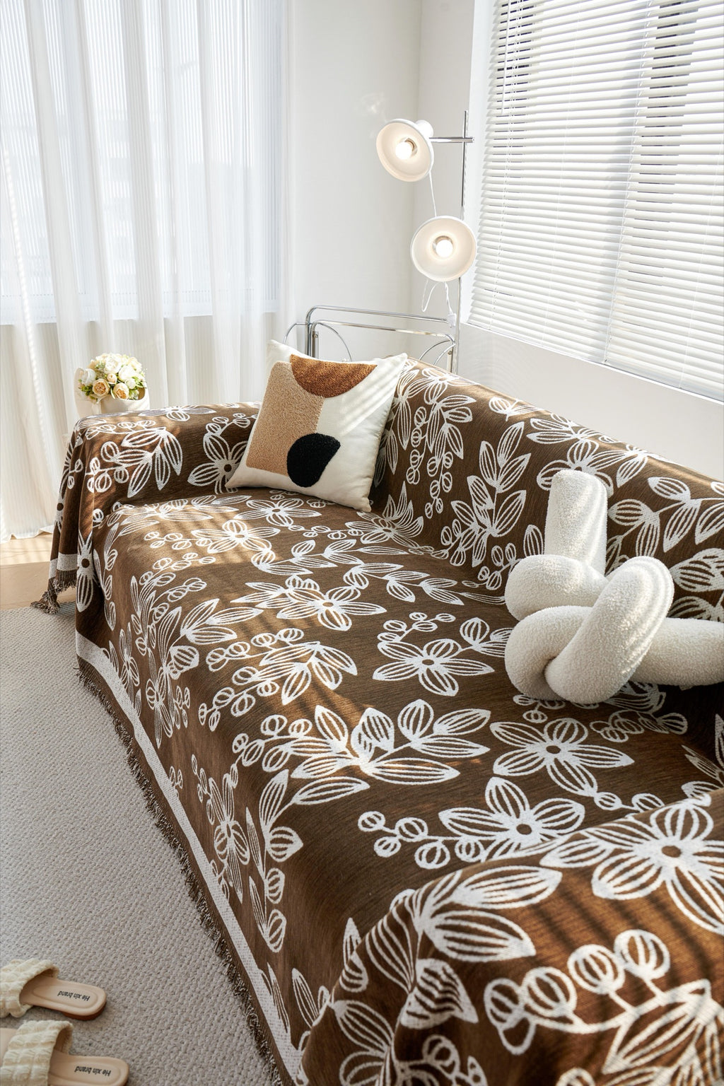 Sofa Decor Celia Floral Vine Fringe Sofa Throw Cover in Cocoa Vine - floral vine sofa throw cover styled couch cover in Australia, image 9