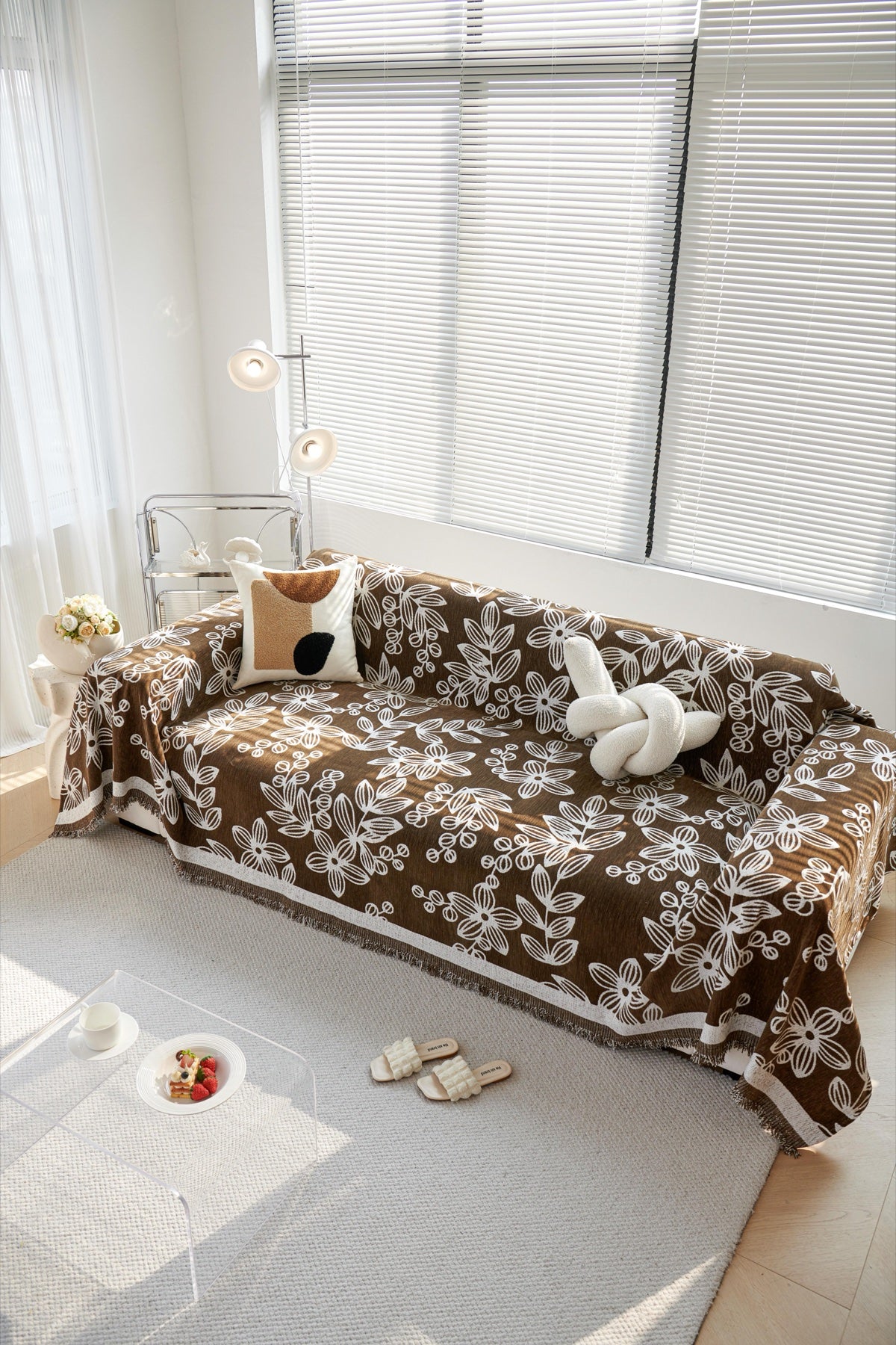 Sofa Decor Celia Floral Vine Fringe Sofa Throw Cover in Cocoa Vine - floral vine sofa throw cover styled couch cover in Australia, image 10