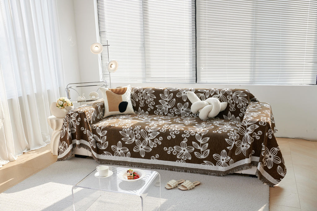 Sofa Decor Celia Floral Vine Fringe Sofa Throw Cover in Cocoa Vine - floral vine sofa throw cover styled couch cover in Australia, image 11