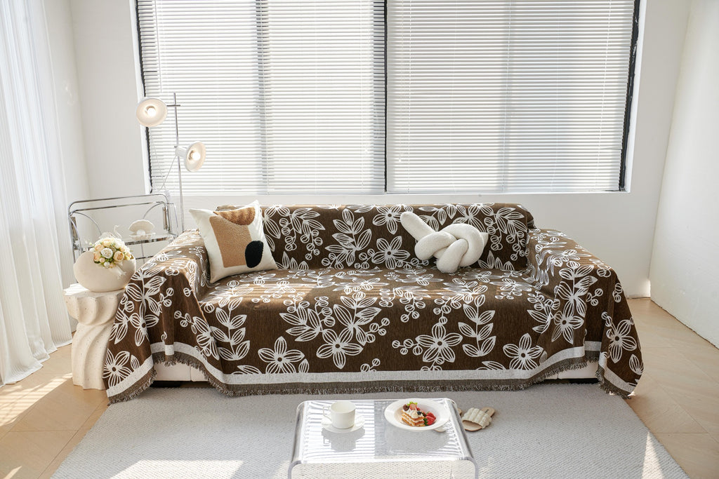 Sofa Decor Celia Floral Vine Fringe Sofa Throw Cover in Cocoa Vine - floral vine sofa throw cover styled couch cover in Australia, image 13
