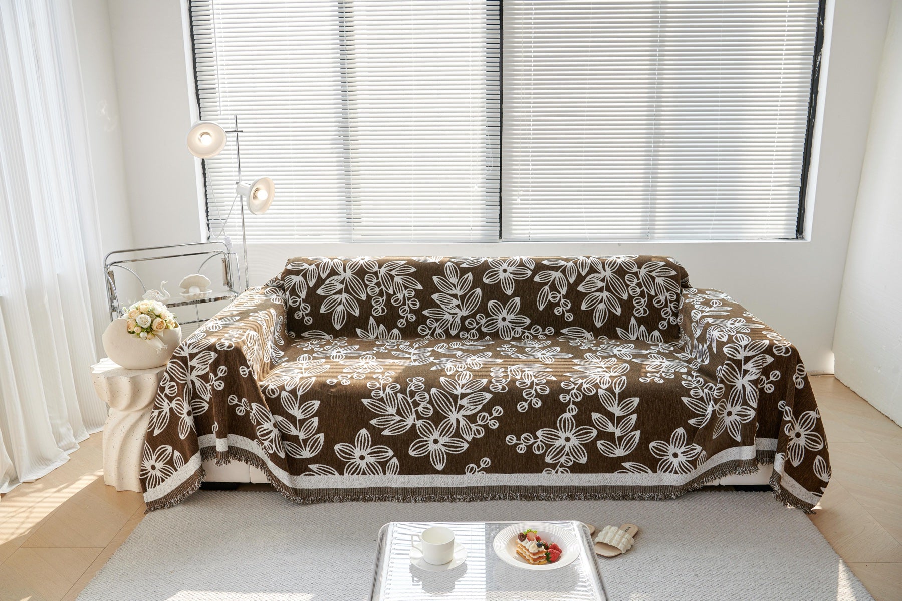 Sofa Decor Celia Floral Vine Fringe Sofa Throw Cover in Cocoa Vine - floral vine sofa throw cover full sofa styling in Australia, image 14