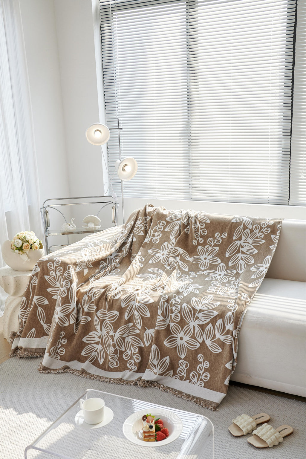 Sofa Decor Celia Floral Vine Fringe Sofa Throw Cover in Cocoa Vine - floral vine sofa throw cover styled couch cover in Australia, image 17