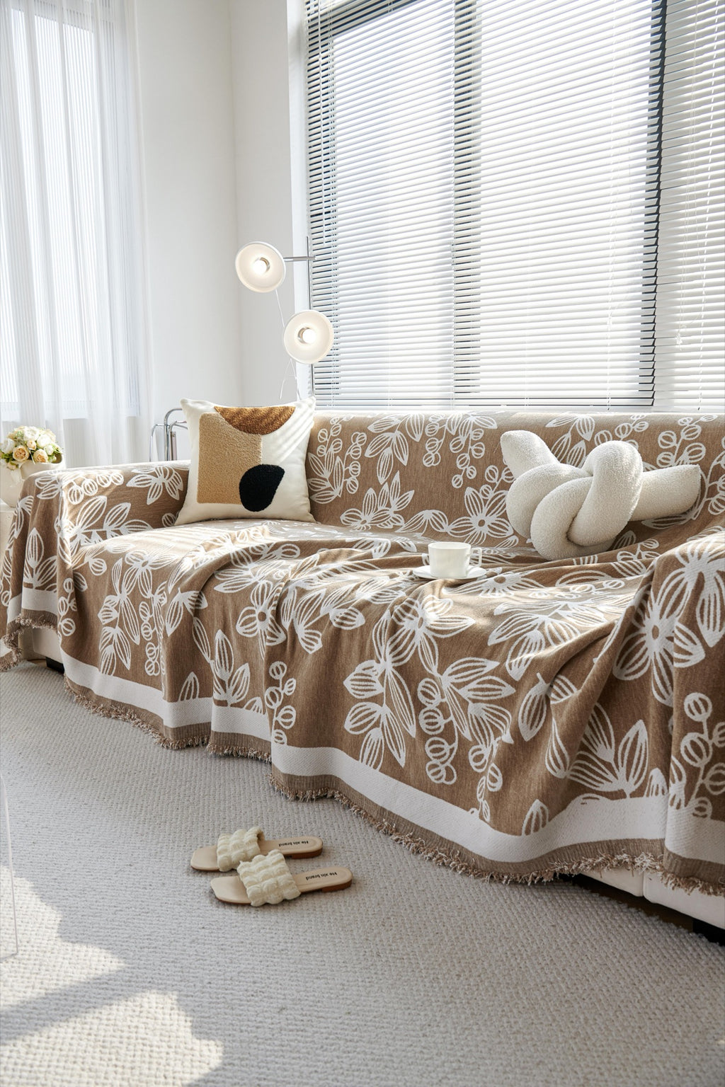 Sofa Decor Celia Floral Vine Fringe Sofa Throw Cover in Cocoa Vine - floral vine sofa throw cover styled couch cover in Australia, image 19