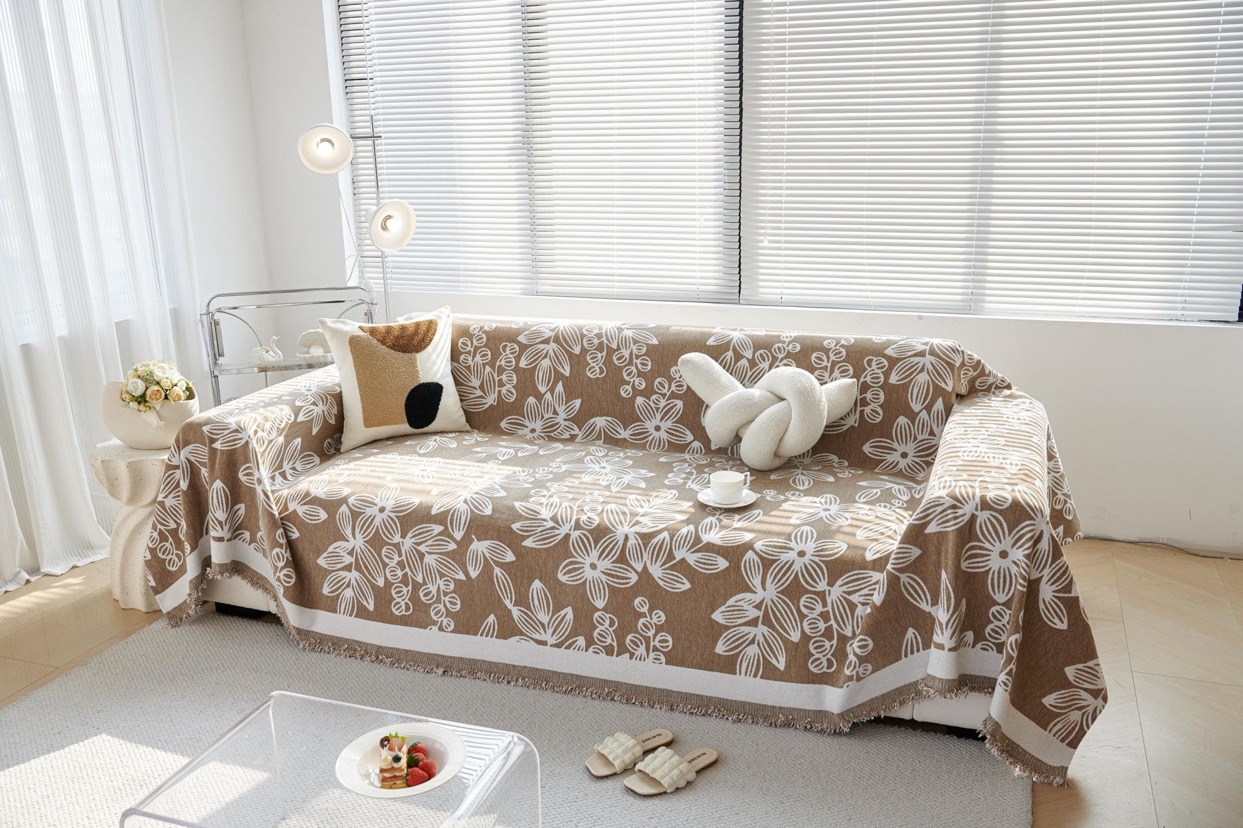 Sofa Decor Celia Floral Vine Fringe Sofa Throw Cover in Cocoa Vine - floral vine sofa throw cover full sofa styling in Australia, image 20