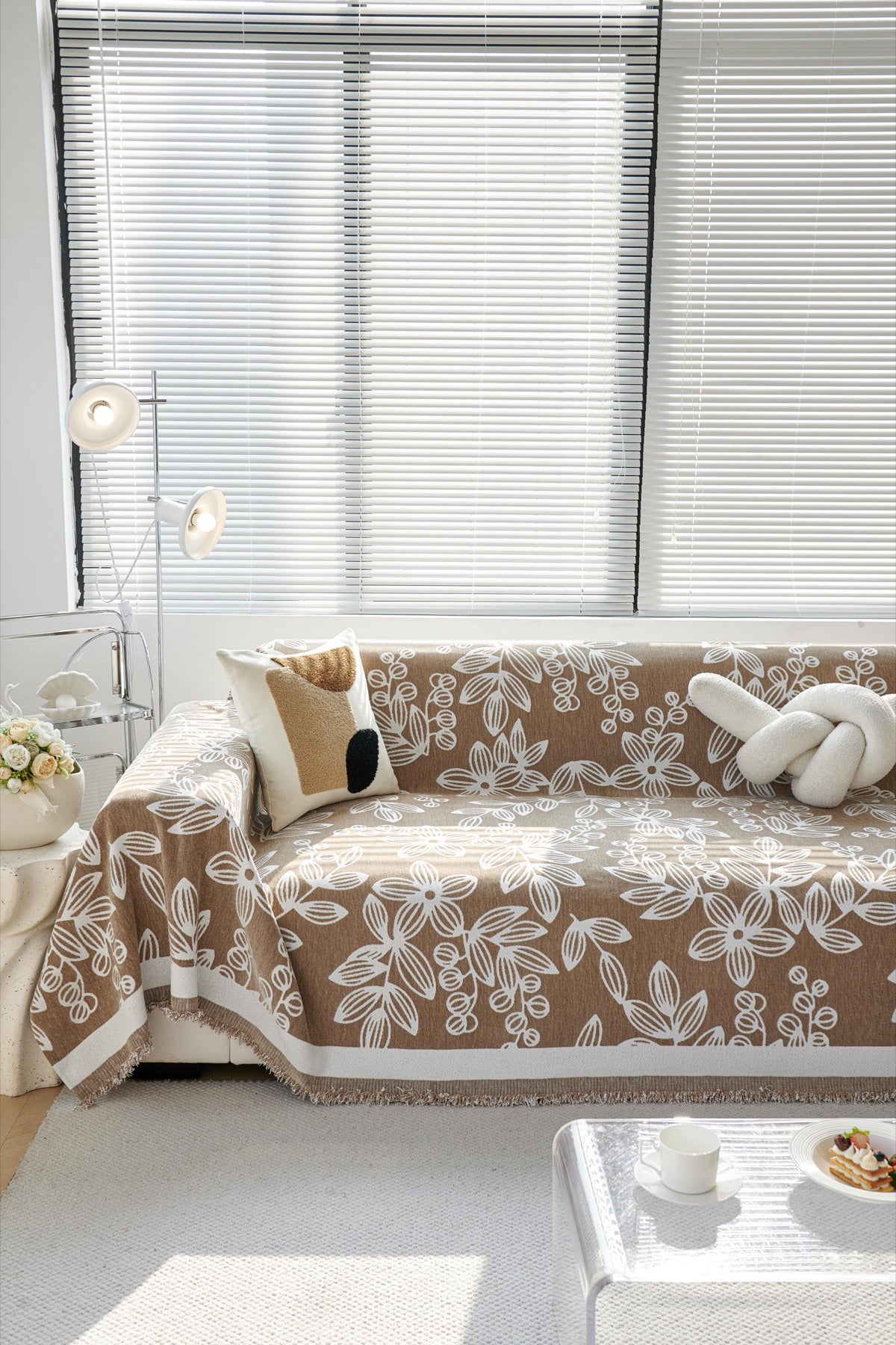 Sofa Decor Celia Floral Vine Fringe Sofa Throw Cover in Cocoa Vine - floral vine sofa throw cover full sofa styling in Australia, image 23