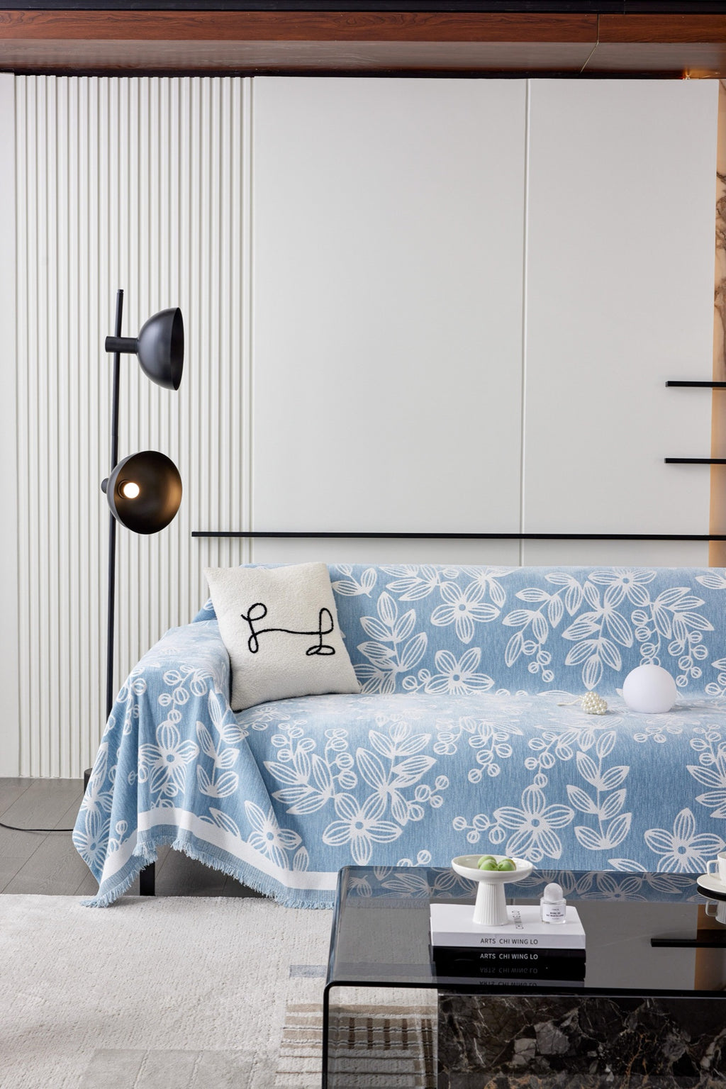 Sofa Decor Celia Floral Vine Fringe Sofa Throw Cover in Sky Blue - floral vine sofa throw cover full sofa styling in Australia, image 38