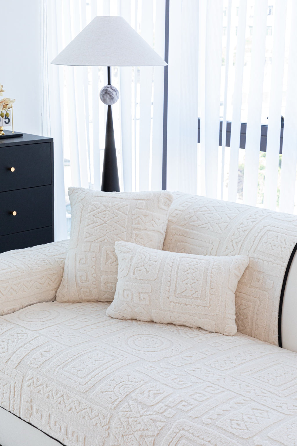 Sofa Decor Elara Geometric Plush Sofa Seat Cover in Ivory Cream - detail image for geometric plush couch cover pieces in Australia