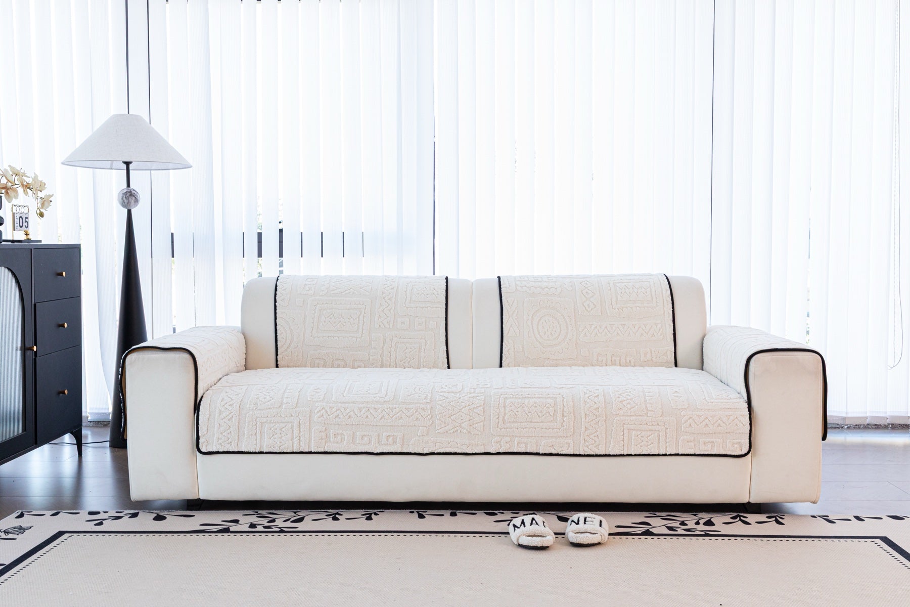 Sofa Decor Elara Geometric Plush Sofa Seat Cover in Ivory Cream - detail image for geometric plush couch cover pieces in Australia