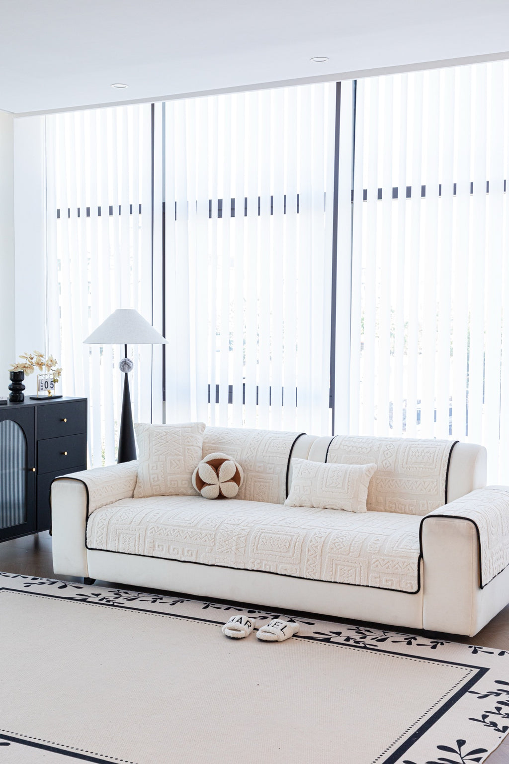 Sofa Decor Elara Geometric Plush Sofa Seat Cover in Ivory Cream - detail image for geometric plush couch cover pieces in Australia