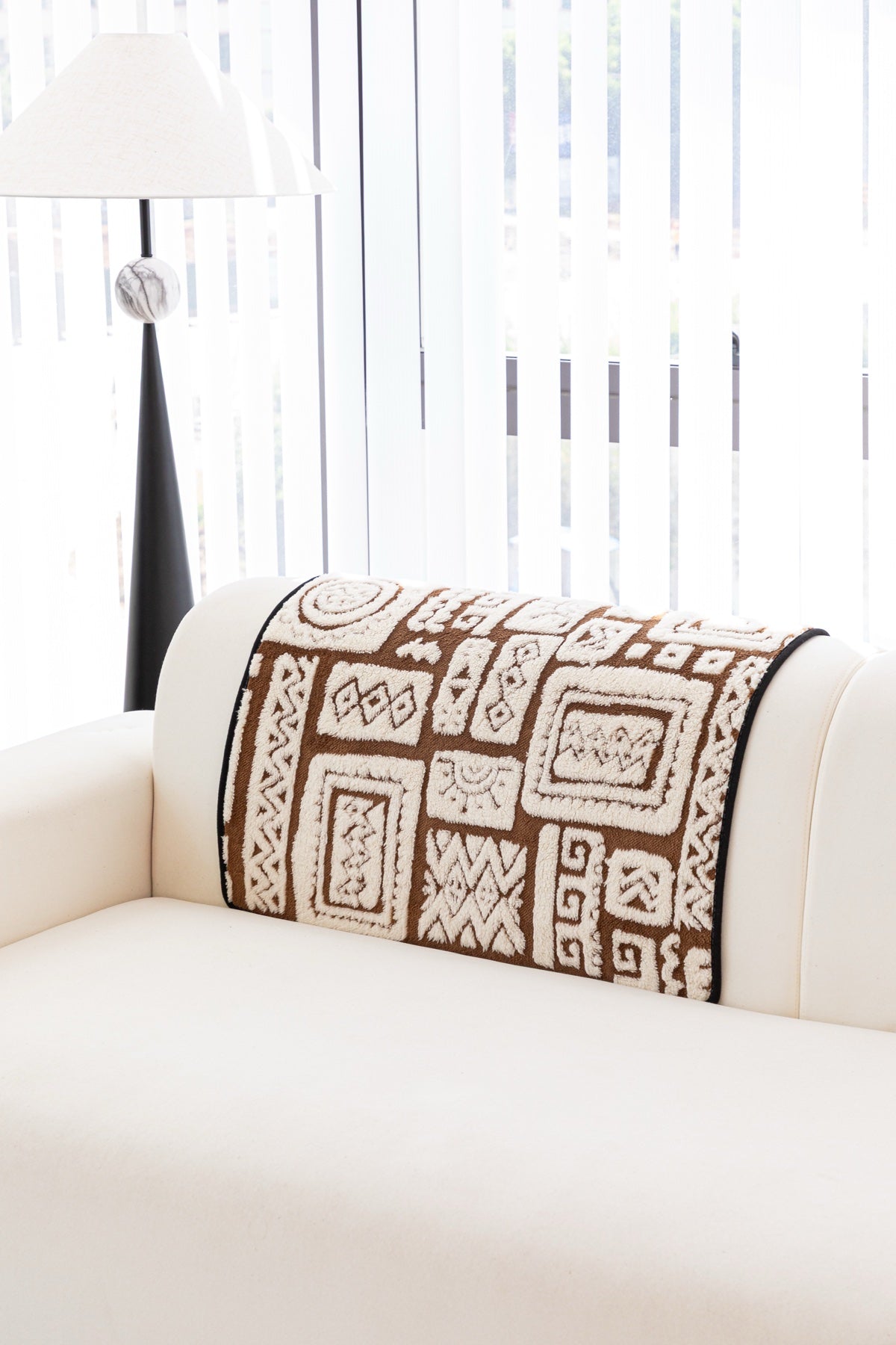 Sofa Decor Elara Geometric Plush Sofa Seat Cover in Mocha Brown - detail image for geometric plush couch cover pieces in Australia