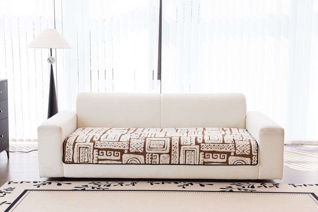 Sofa Decor Elara Geometric Plush Sofa Seat Cover in Mocha Brown - detail image for geometric plush couch cover pieces in Australia