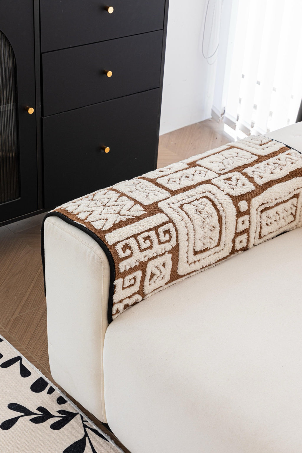 Sofa Decor Elara Geometric Plush Sofa Seat Cover in Mocha Brown - detail image for geometric plush couch cover pieces in Australia