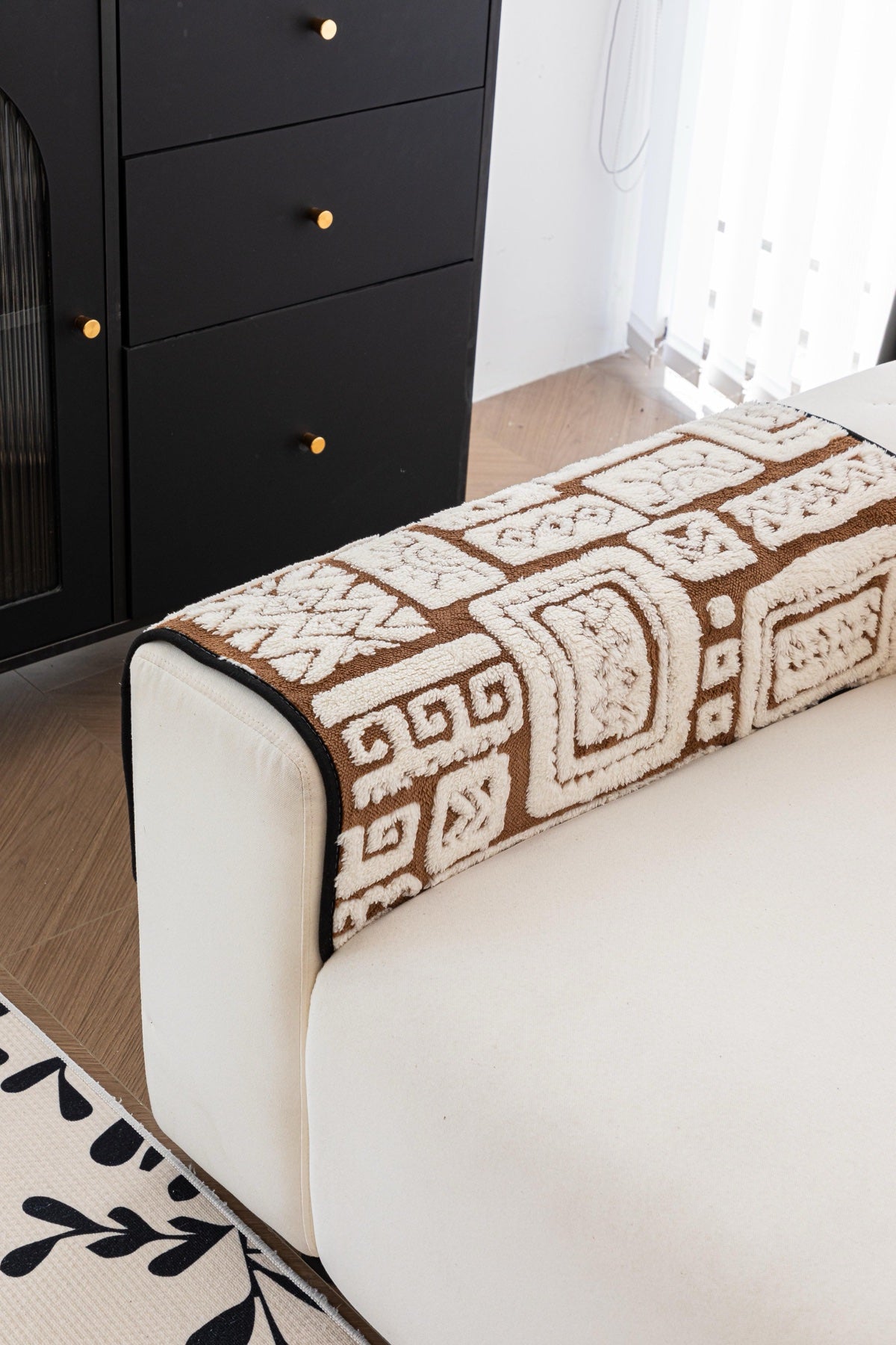 Sofa Decor Elara Geometric Plush Sofa Seat Cover in Mocha Brown - detail image for geometric plush couch cover pieces in Australia