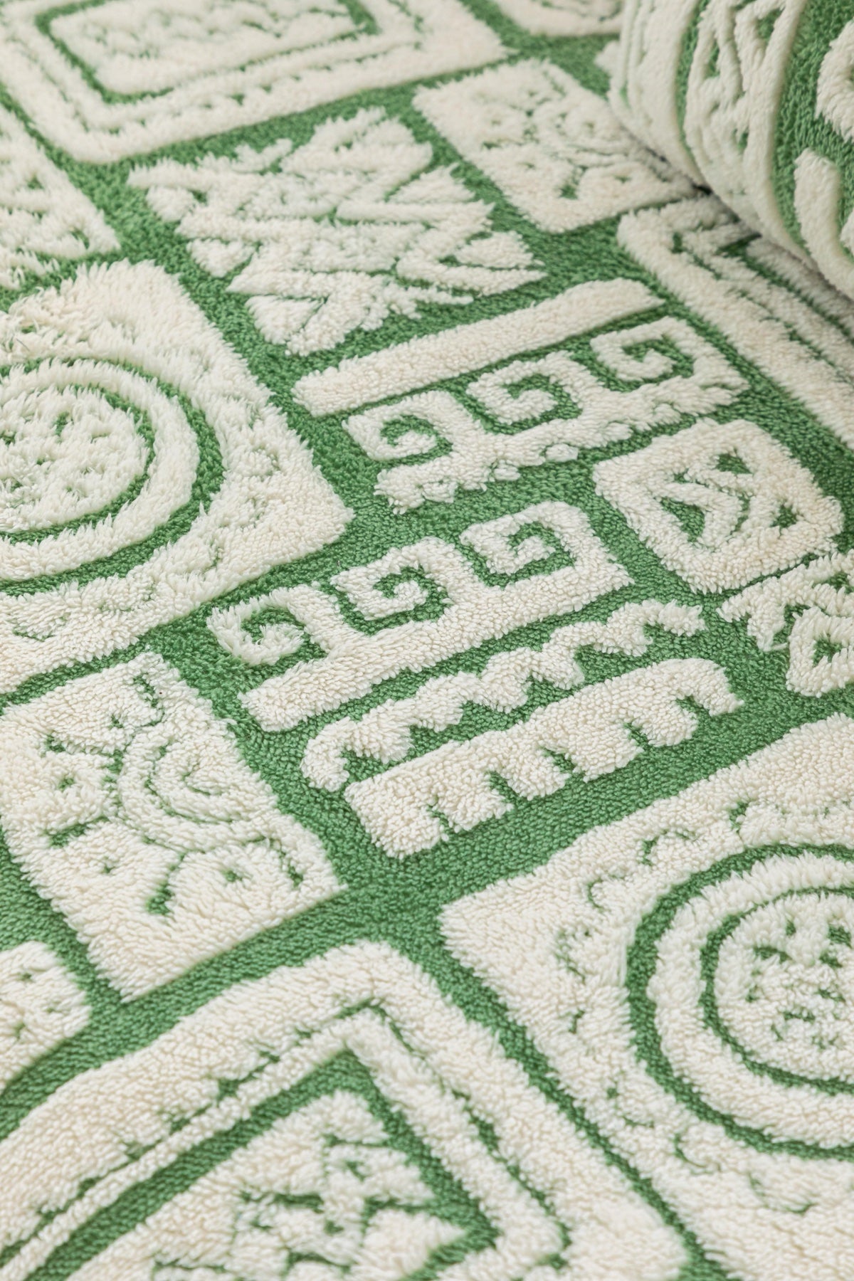 Sofa Decor Elara Geometric Plush Sofa Seat Cover in Sage Green - detail image for geometric plush couch cover pieces in Australia