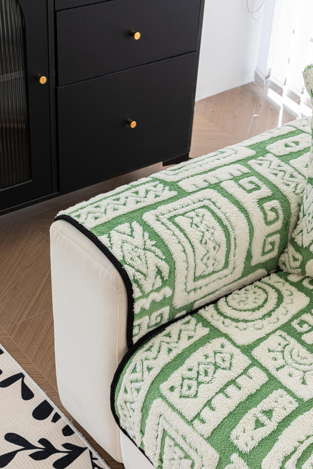 Sofa Decor Elara Geometric Plush Sofa Seat Cover in Sage Green - detail image for geometric plush couch cover pieces in Australia
