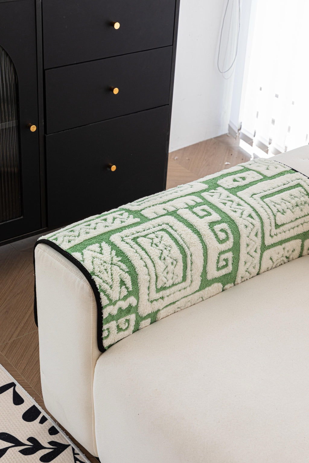 Sofa Decor Elara Geometric Plush Sofa Seat Cover in Sage Green - detail image for geometric plush couch cover pieces in Australia