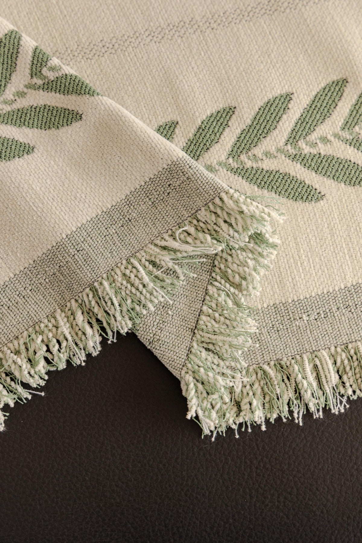 Sofa Decor Elowen Olive Border Sofa Throw Cover in Olive Border - olive border sofa throw cover fabric and edge detail in Australia, image 11