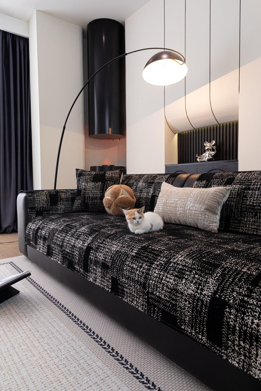 Sofa Decor Hampton Plaid Jacquard Sofa Seat Cover in Charcoal Black Plaid - styled sofa image for plaid sofa seat covers in Australia