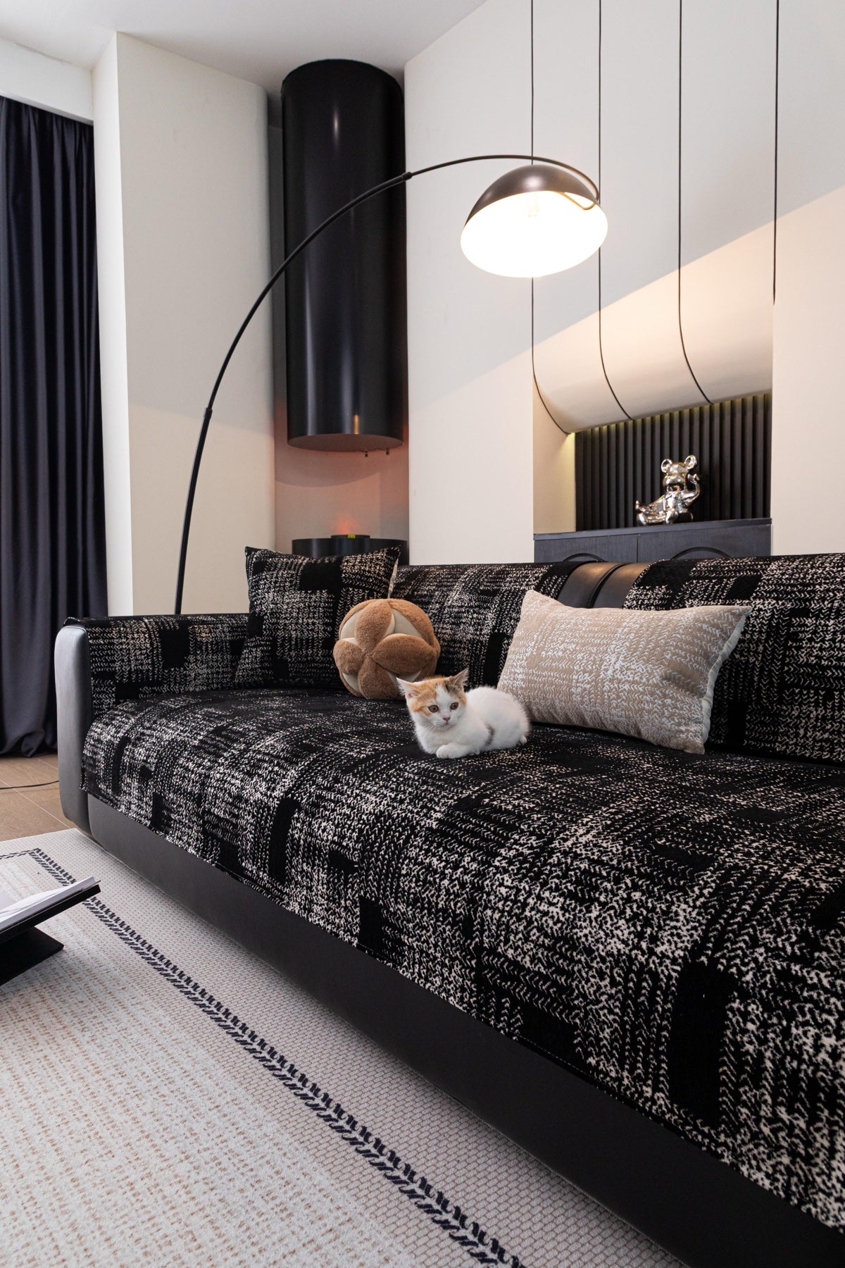 Sofa Decor Hampton Plaid Jacquard Sofa Seat Cover in Charcoal Black Plaid - styled sofa image for plaid sofa seat covers in Australia