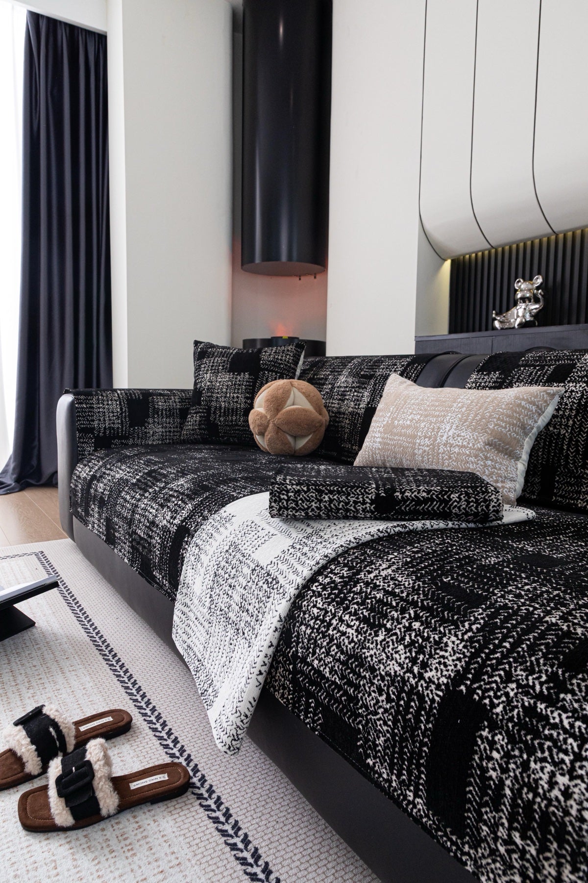 Sofa Decor Hampton Plaid Jacquard Sofa Seat Cover in Charcoal Black Plaid - styled sofa image for plaid sofa seat covers in Australia