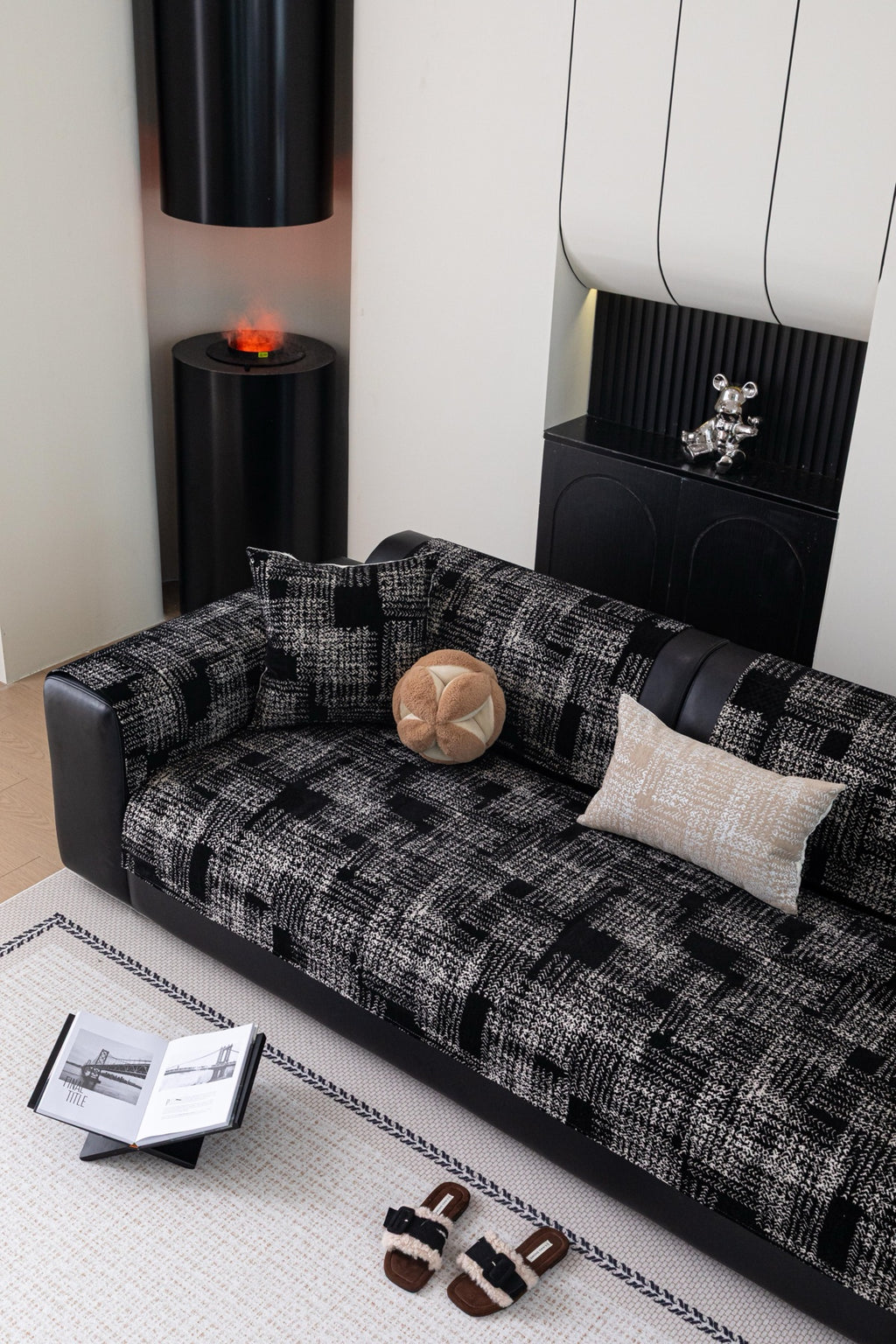 Sofa Decor Hampton Plaid Jacquard Sofa Seat Cover in Charcoal Black Plaid - styled sofa image for plaid sofa seat covers in Australia