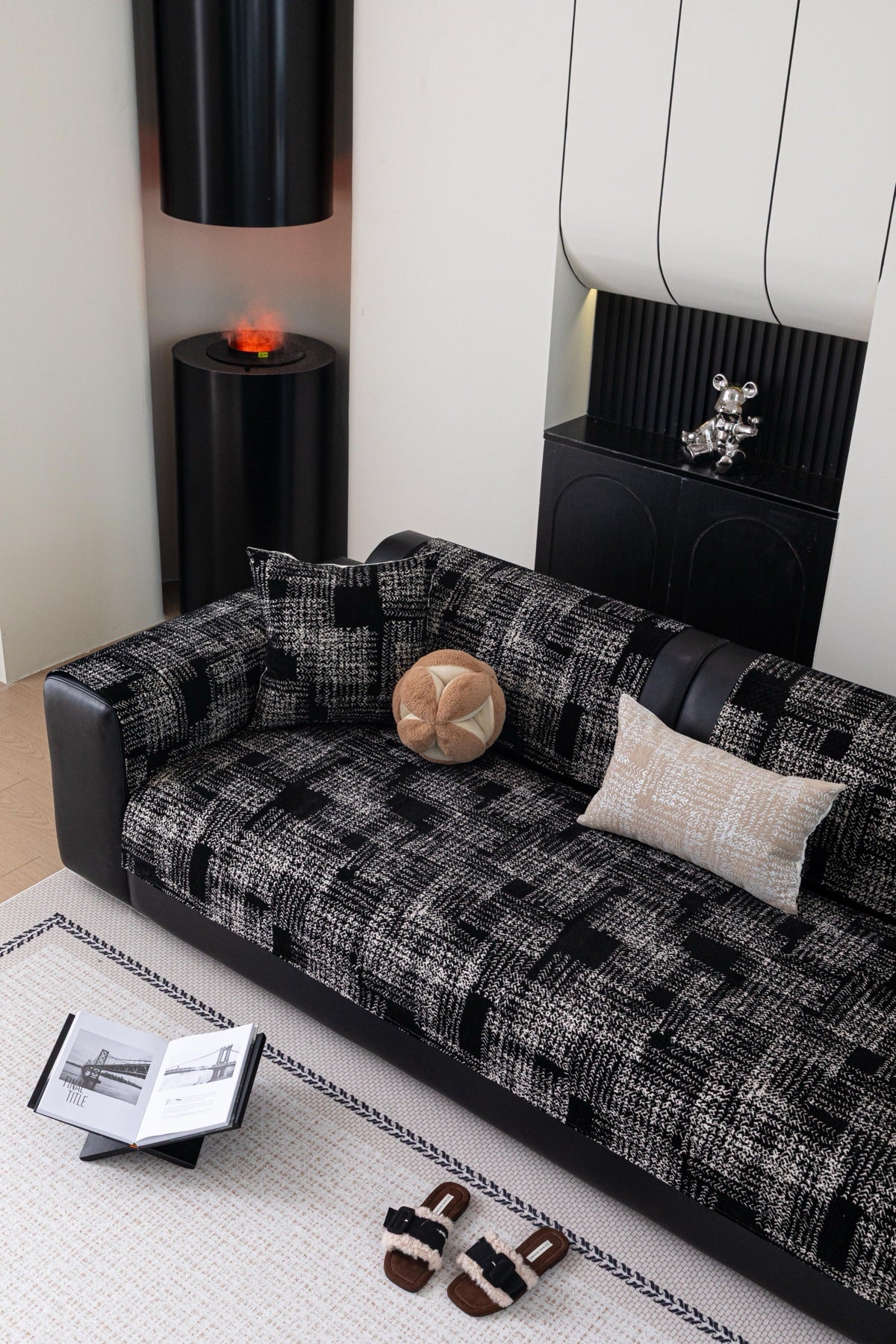 Sofa Decor Hampton Plaid Jacquard Sofa Seat Cover in Charcoal Black Plaid - styled sofa image for plaid sofa seat covers in Australia