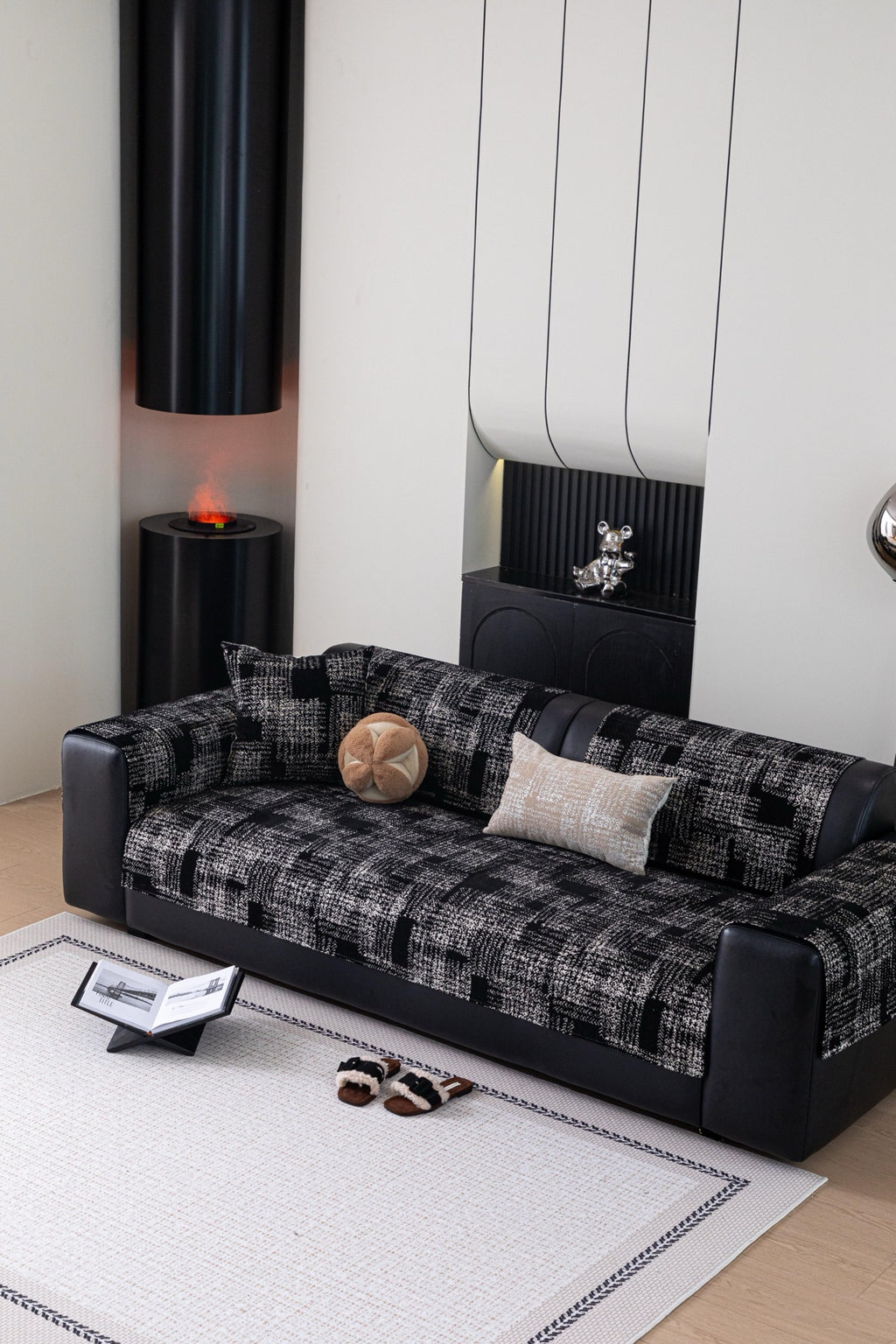 Sofa Decor Hampton Plaid Jacquard Sofa Seat Cover in Charcoal Black Plaid - styled sofa image for plaid sofa seat covers in Australia