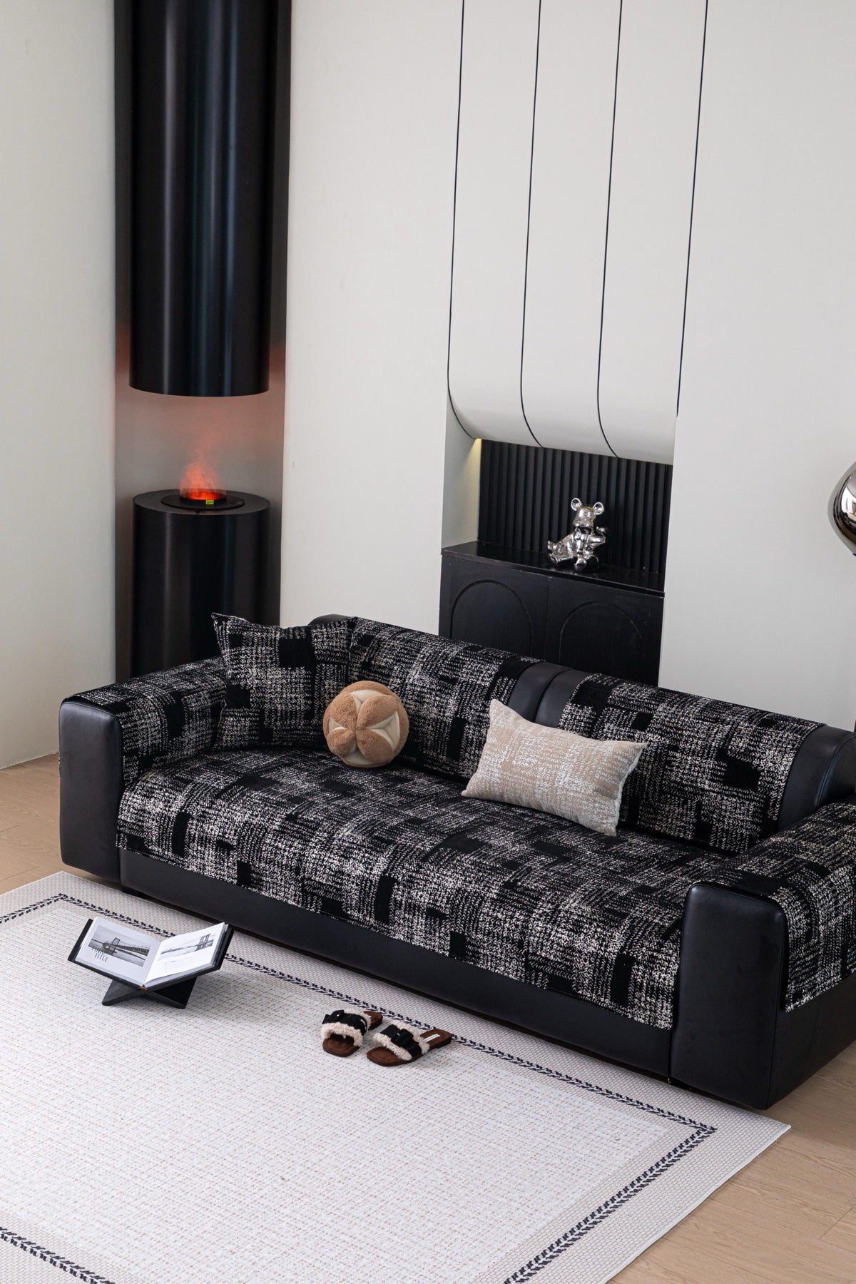 Sofa Decor Hampton Plaid Jacquard Sofa Seat Cover in Charcoal Black Plaid - styled sofa image for plaid sofa seat covers in Australia