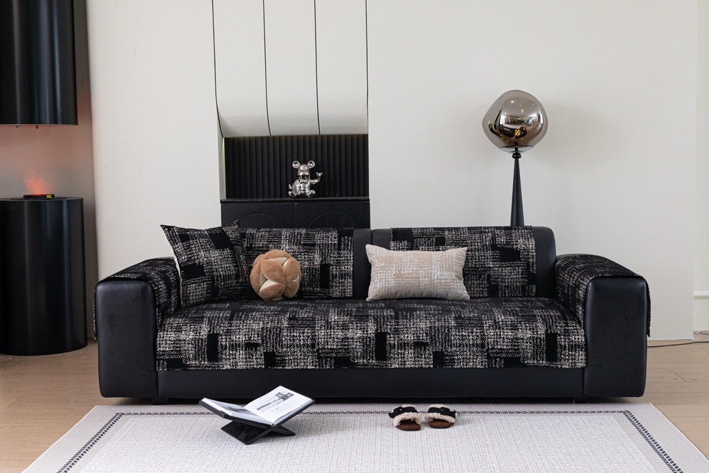 Sofa Decor Hampton Plaid Jacquard Sofa Seat Cover in Charcoal Black Plaid - styled sofa image for plaid sofa seat covers in Australia