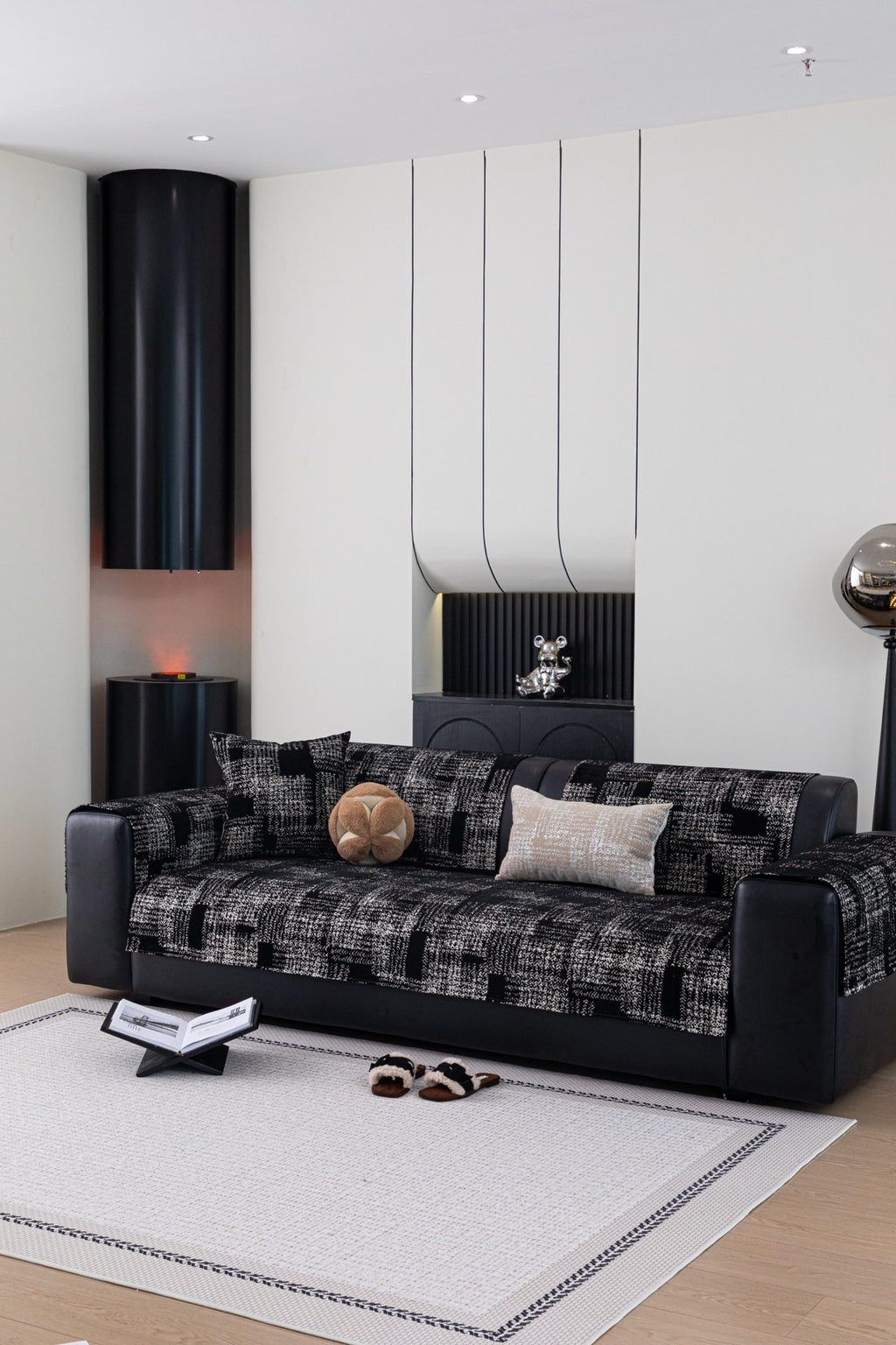 Sofa Decor Hampton Plaid Jacquard Sofa Seat Cover in Charcoal Black Plaid - styled sofa image for plaid sofa seat covers in Australia
