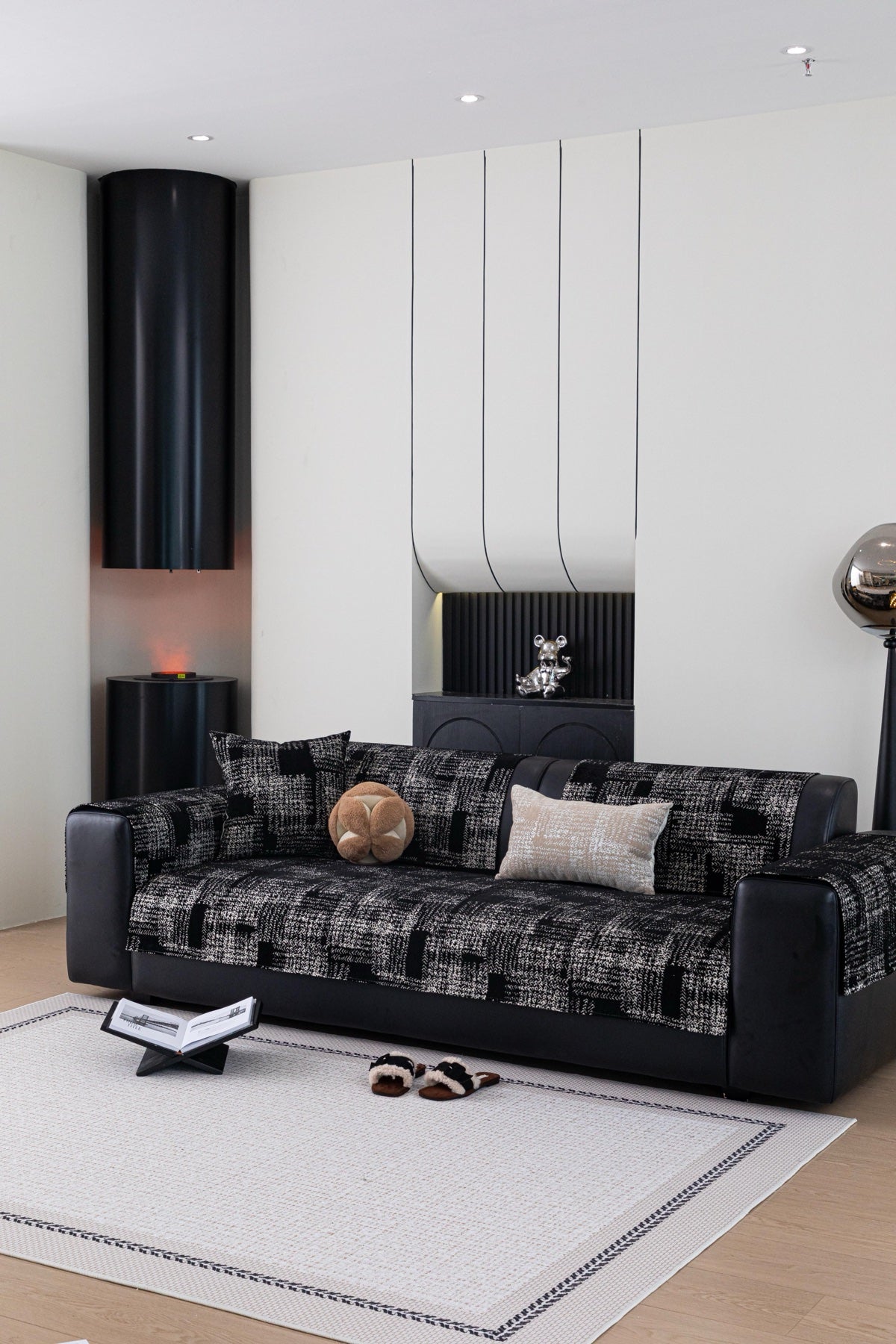 Sofa Decor Hampton Plaid Jacquard Sofa Seat Cover in Charcoal Black Plaid - styled sofa image for plaid sofa seat covers in Australia