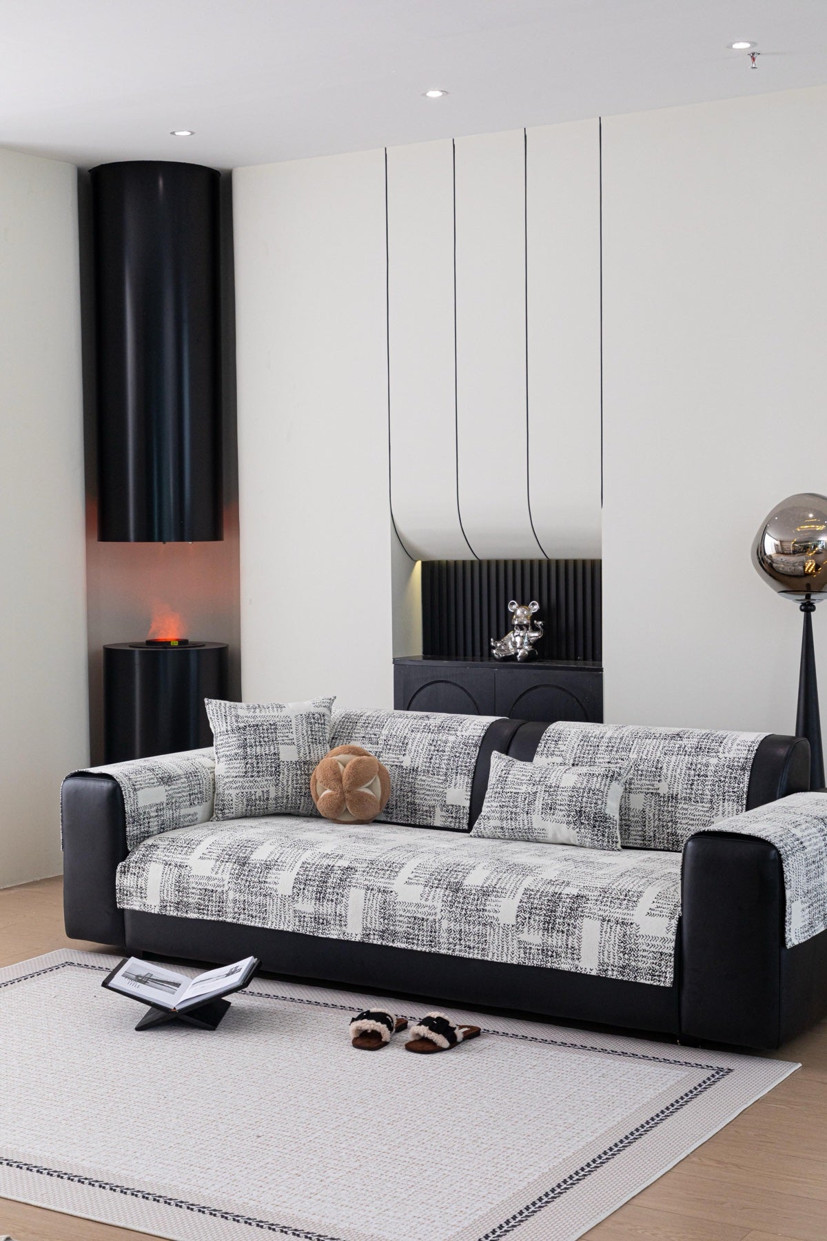 Sofa Decor Hampton Plaid Jacquard Sofa Seat Cover in Silver Grey Plaid - styled sofa image for plaid sofa seat covers in Australia