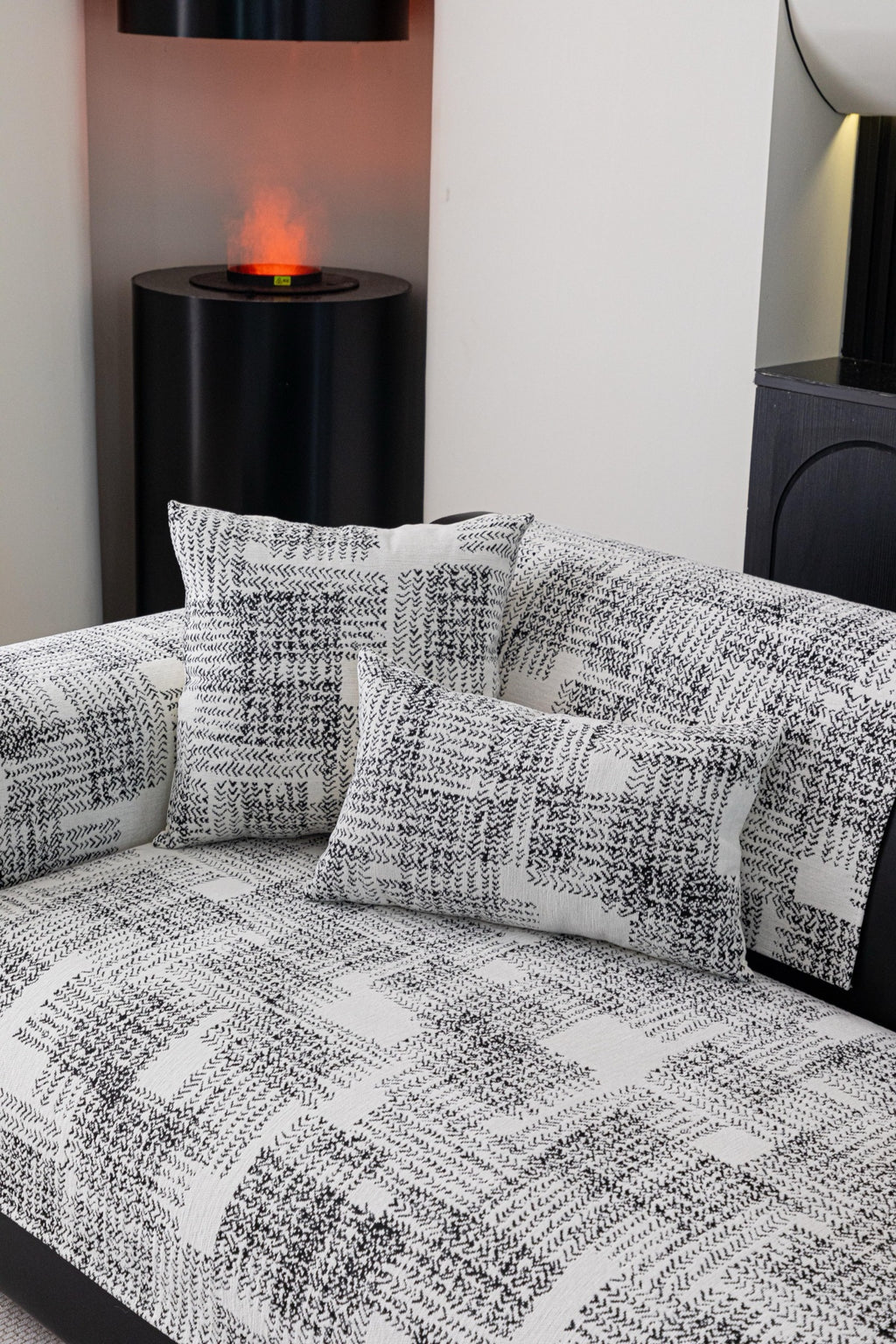 Sofa Decor Hampton Plaid Jacquard Sofa Seat Cover in Silver Grey Plaid - styled sofa image for plaid sofa seat covers in Australia