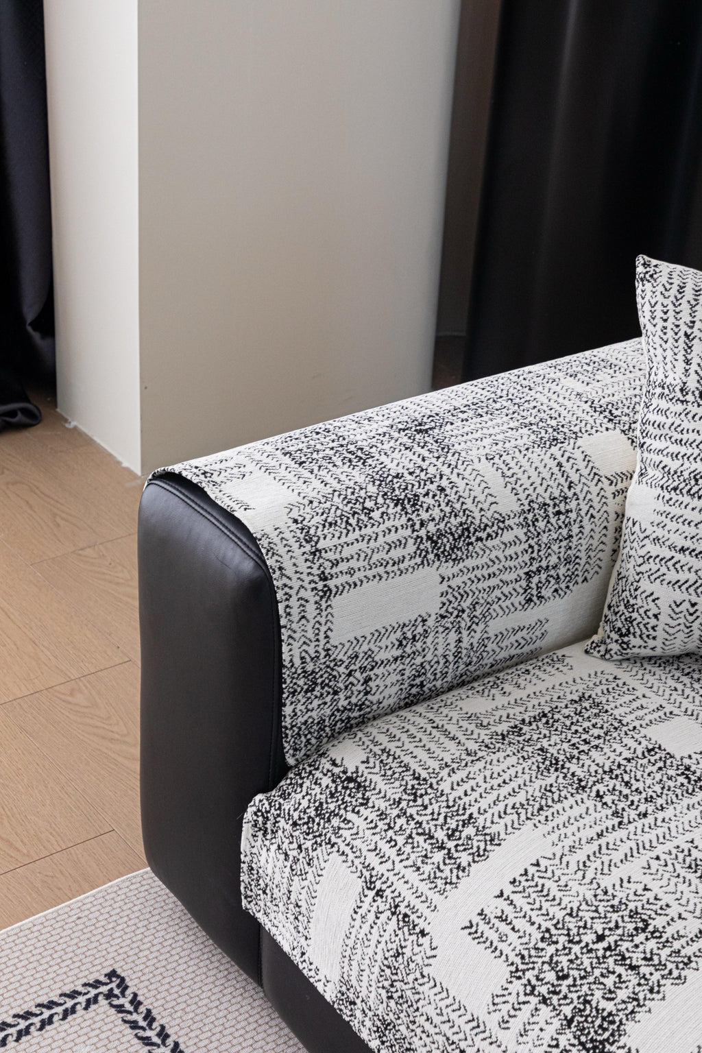 Sofa Decor Hampton Plaid Jacquard Sofa Seat Cover in Silver Grey Plaid - side fit detail image for plaid sofa seat covers in Australia