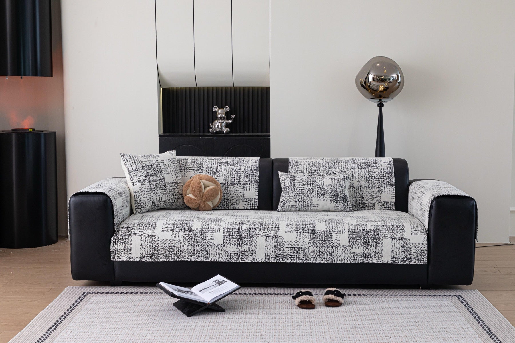 Sofa Decor Hampton Plaid Jacquard Sofa Seat Cover in Silver Grey Plaid - styled sofa image for plaid sofa seat covers in Australia