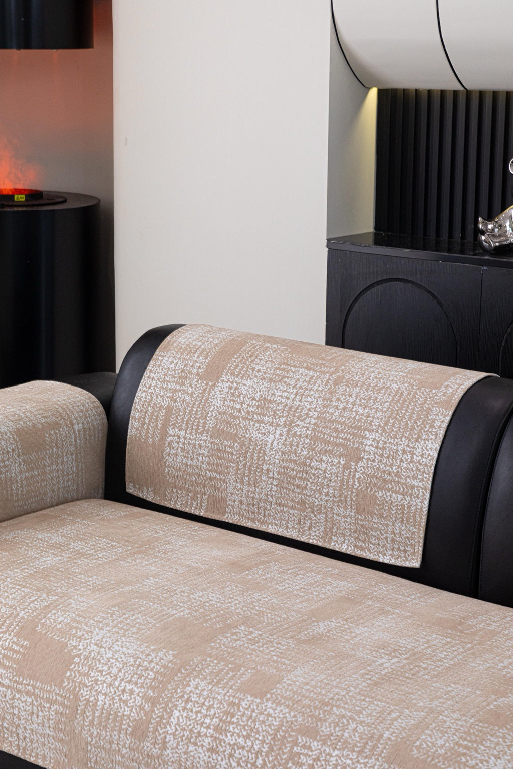 Sofa Decor Hampton Plaid Jacquard Sofa Seat Cover in Warm Beige Plaid - styled sofa image for plaid sofa seat covers in Australia