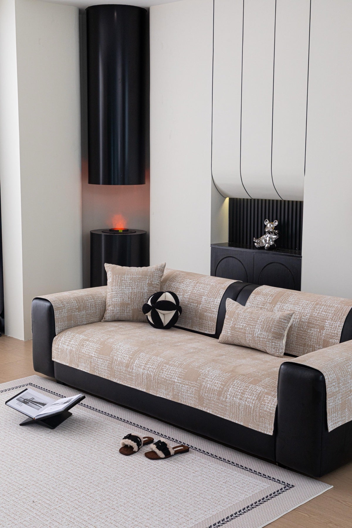 Sofa Decor Hampton Plaid Jacquard Sofa Seat Cover in Warm Beige Plaid - styled sofa image for plaid sofa seat covers in Australia