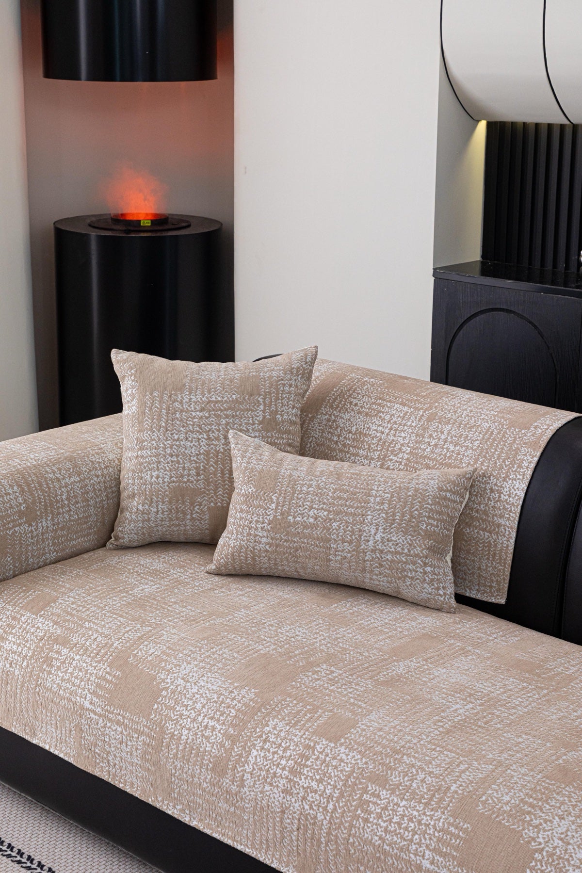 Sofa Decor Hampton Plaid Jacquard Sofa Seat Cover in Warm Beige Plaid - styled sofa image for plaid sofa seat covers in Australia