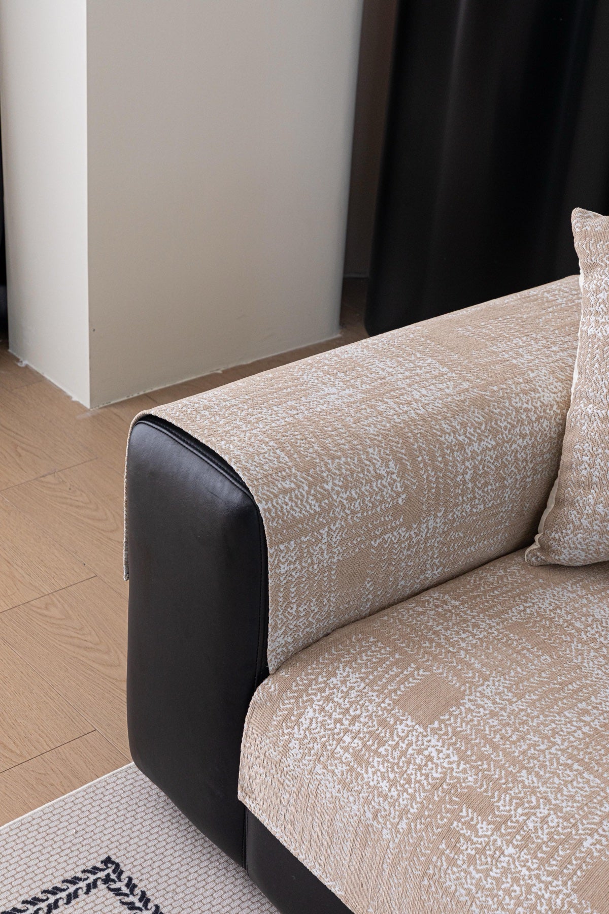 Sofa Decor Hampton Plaid Jacquard Sofa Seat Cover in Warm Beige Plaid - side fit detail image for plaid sofa seat covers in Australia