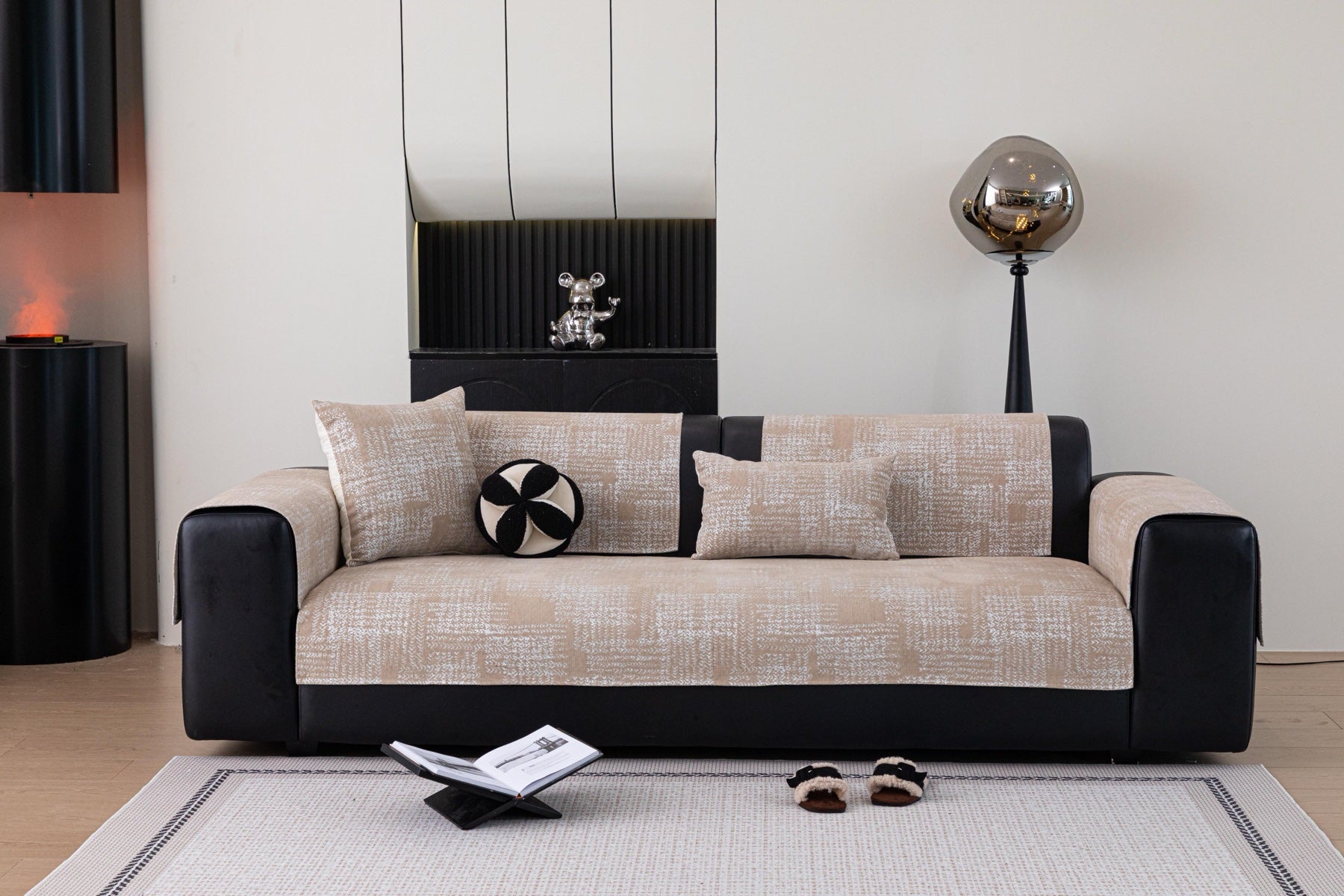 Sofa Decor Hampton Plaid Jacquard Sofa Seat Cover in Warm Beige Plaid - styled sofa image for plaid sofa seat covers in Australia