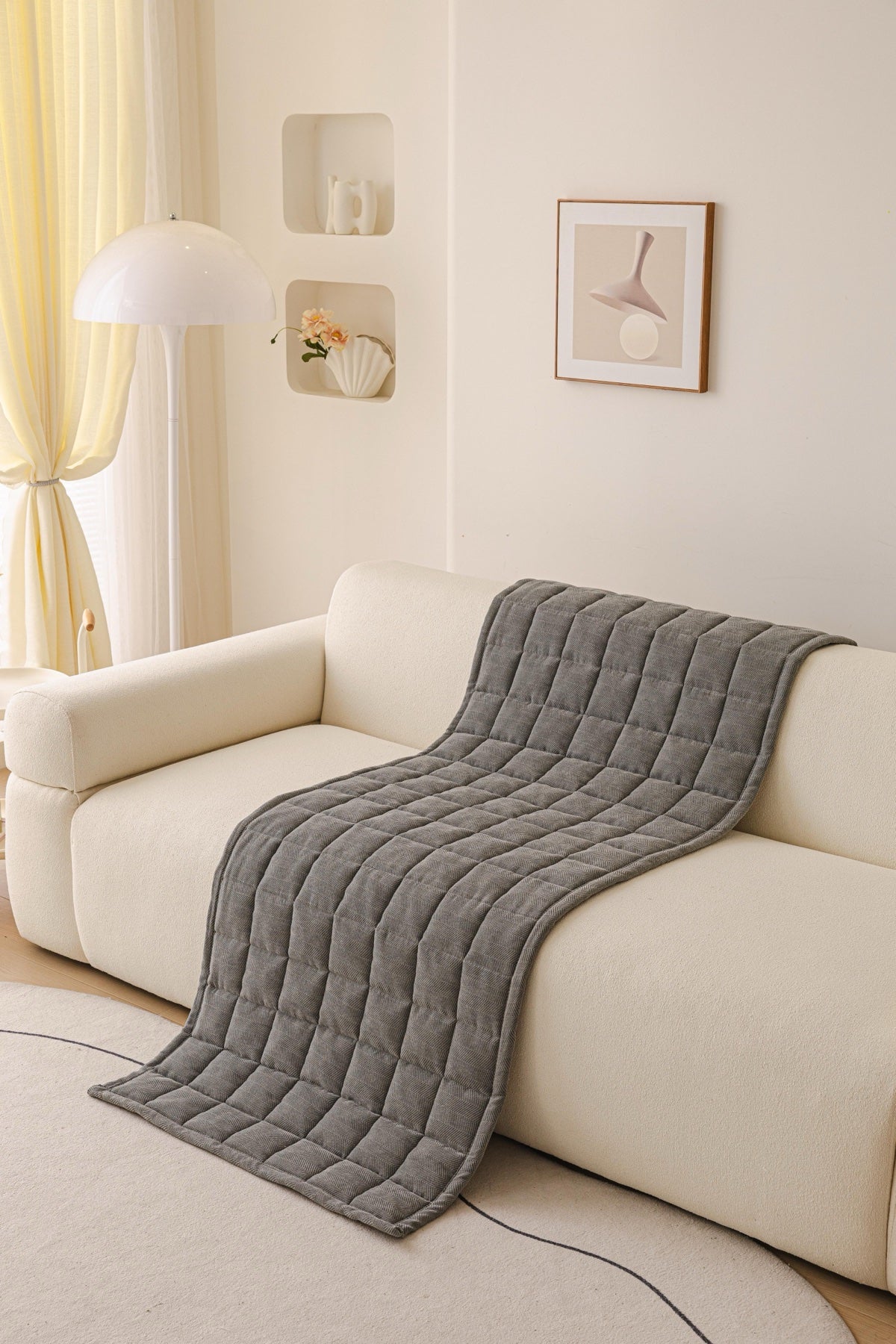 Sofa Decor Haven Quilted Corduroy Sofa Cover Piece in Charcoal Grey - draped sofa cover piece view for quilted corduroy sofa cover pieces in Australia, image 7