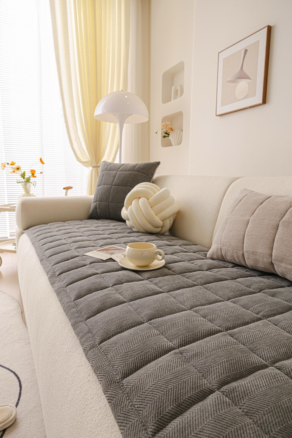 Sofa Decor Haven Quilted Corduroy Sofa Cover Piece in Charcoal Grey - styled quilted sofa cover piece for quilted corduroy sofa cover pieces in Australia, image 9
