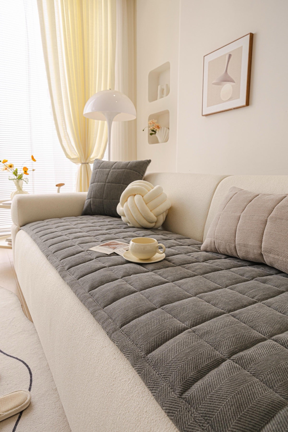 Sofa Decor Haven Quilted Corduroy Sofa Cover Piece in Charcoal Grey - styled quilted sofa cover piece for quilted corduroy sofa cover pieces in Australia, image 10