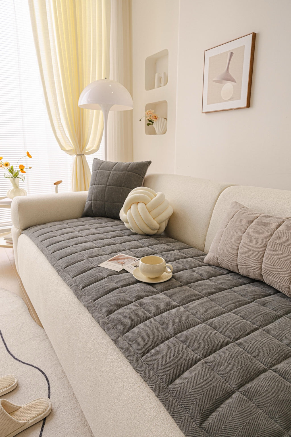 Sofa Decor Haven Quilted Corduroy Sofa Cover Piece in Charcoal Grey - styled quilted sofa cover piece for quilted corduroy sofa cover pieces in Australia, image 11