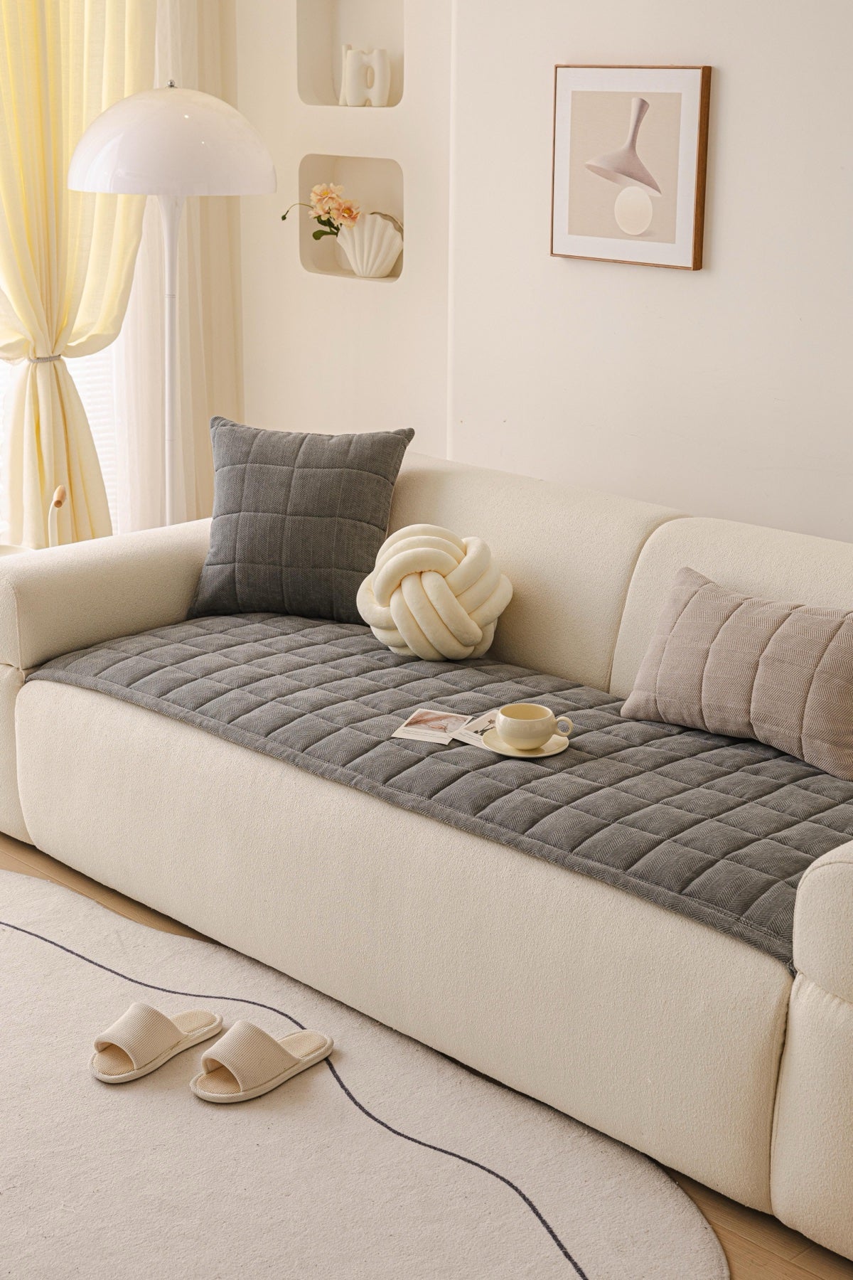 Sofa Decor Haven Quilted Corduroy Sofa Cover Piece in Charcoal Grey - styled quilted sofa cover piece for quilted corduroy sofa cover pieces in Australia, image 2